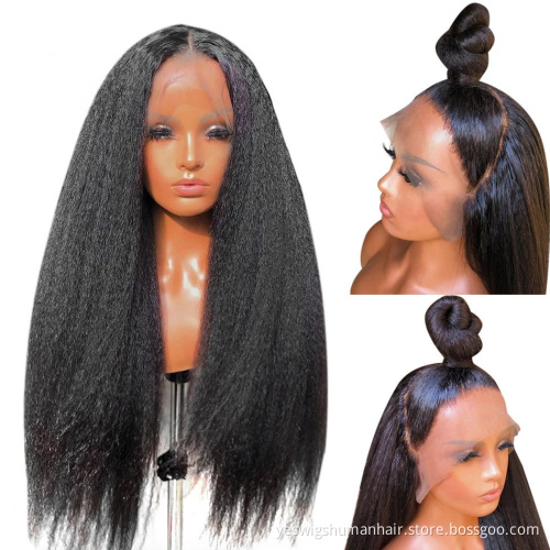Full Hd Kinky Straight Lace Frontal Wig Cheap Raw Brazilian Yaki Virgin Natural Human Hair Transparent Lace Front Wig Vendor